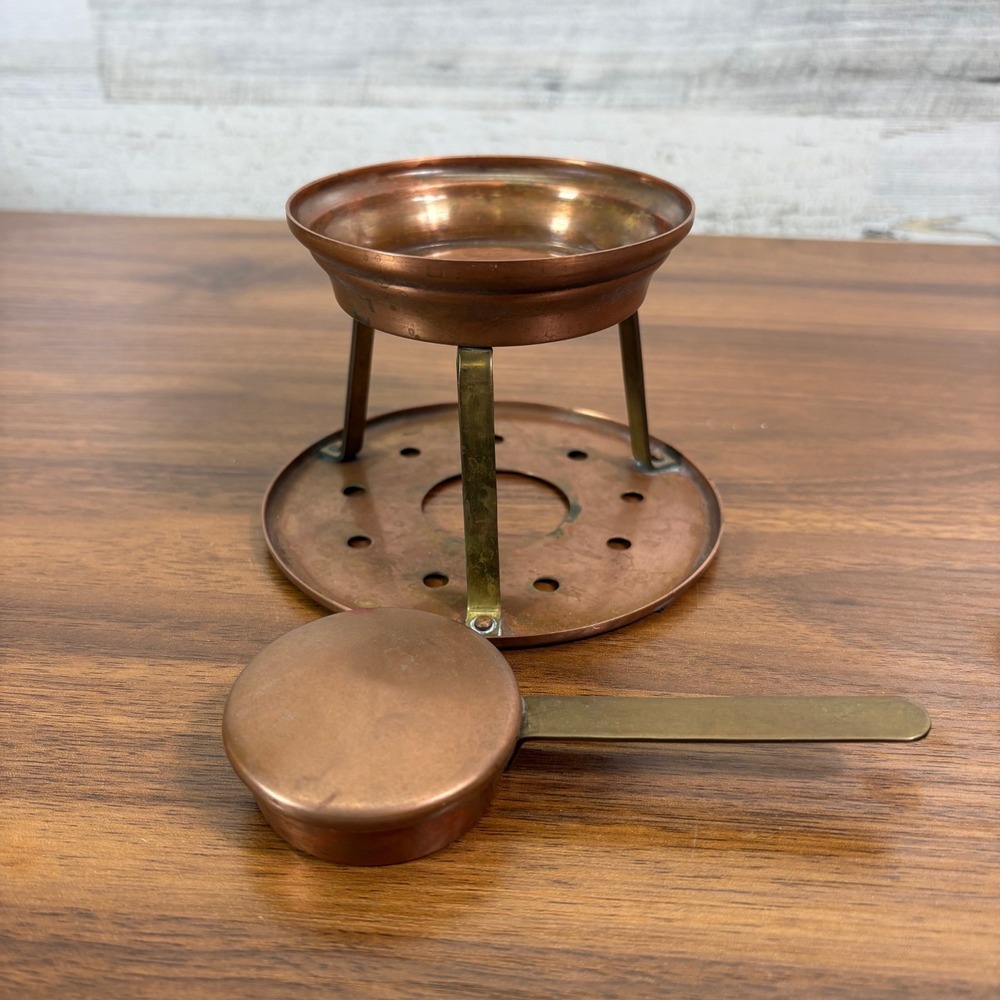 Vintage Stockli Netstal Swiss Copper Fondue Burner and Copper Pan